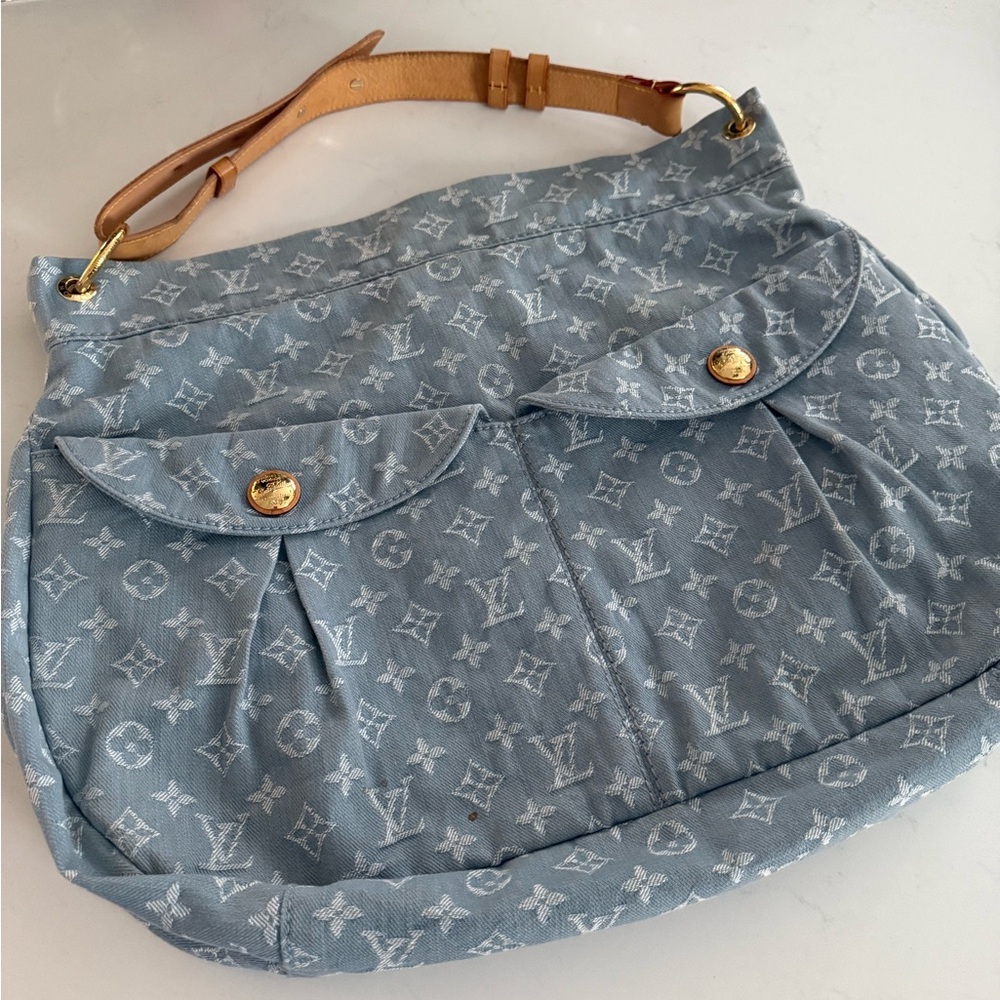 LOUIS VUITTON Monogram Denim Daily GM ~ EUC w/LV Dust Bag, LV Charm and Labubu - Picture 8 of 16